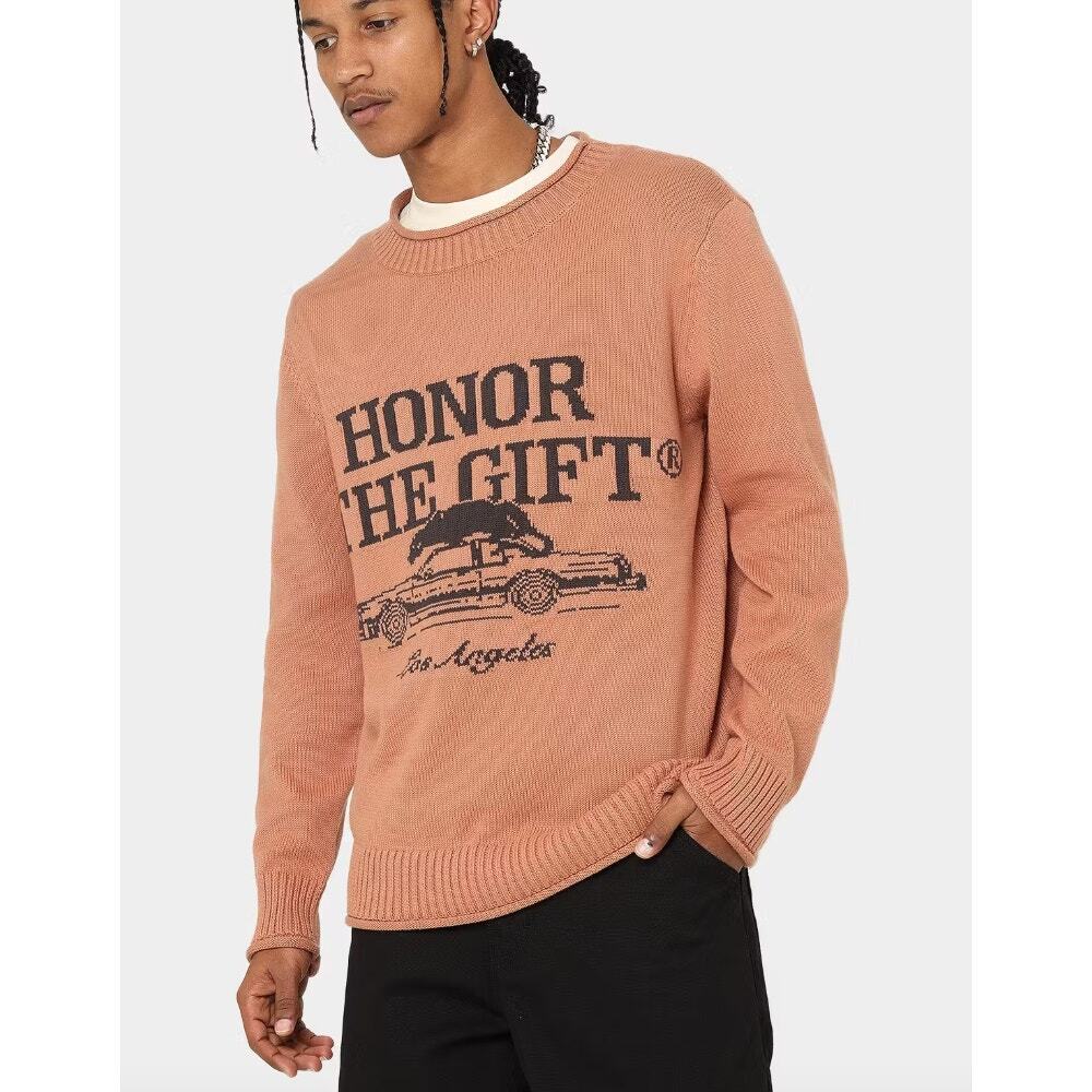 NEW Honor the Gift, HTG Pack Sweater, Peach/ Gray, Medium, 130$